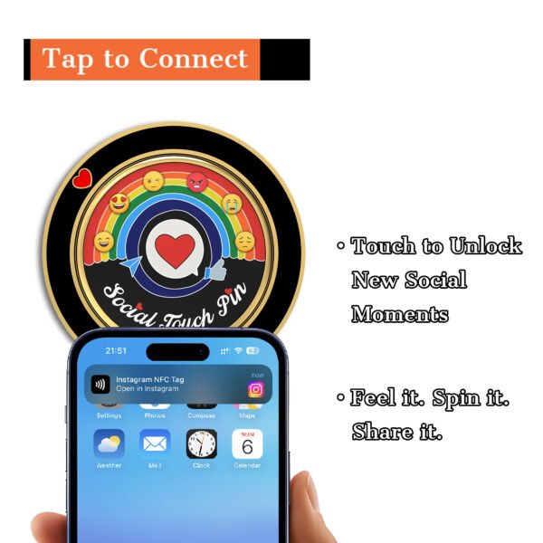 Social Touch Pin (Gold & Black) – Rotating NFC Badge for Mood Sharing |  Pin for Social Networking