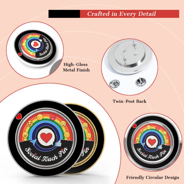 Social Touch Pin (Silver & Black)– Rotating NFC Badge for Mood Sharing |  Pin for Social Networking